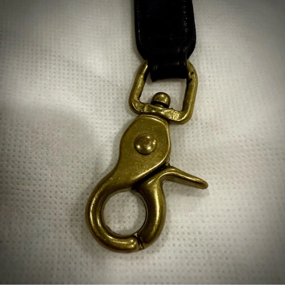 Coach Vintage Black leather Brass Trigger Snap Keychain